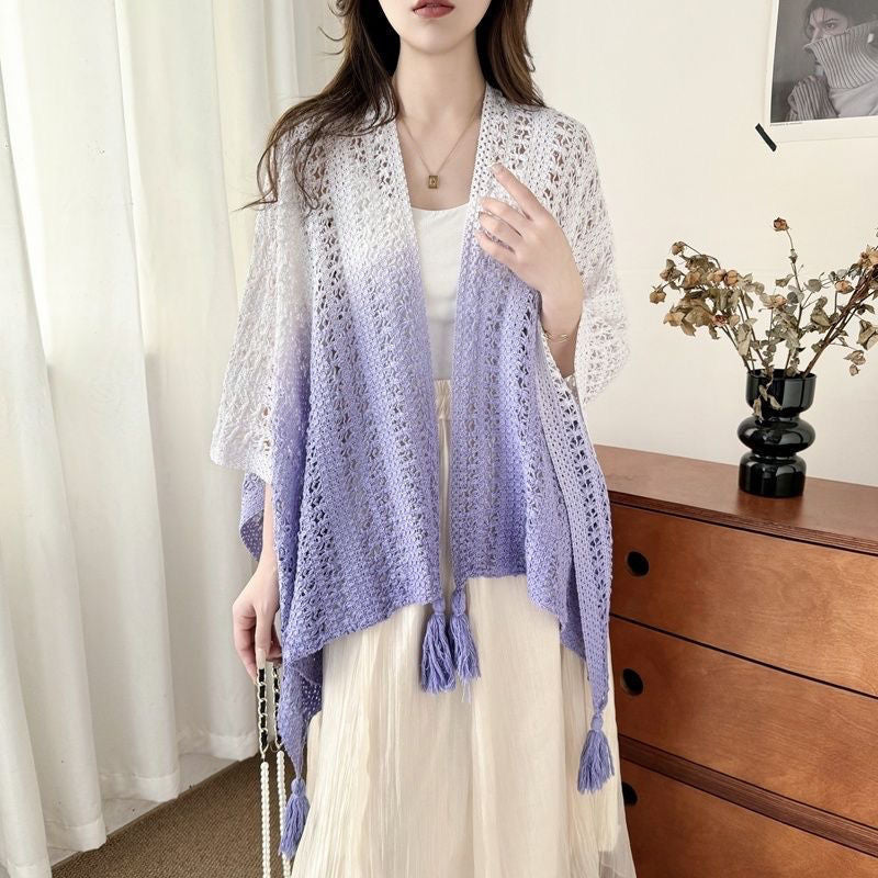 Lavinia Gradient Knitted Summer Poncho(Purple)