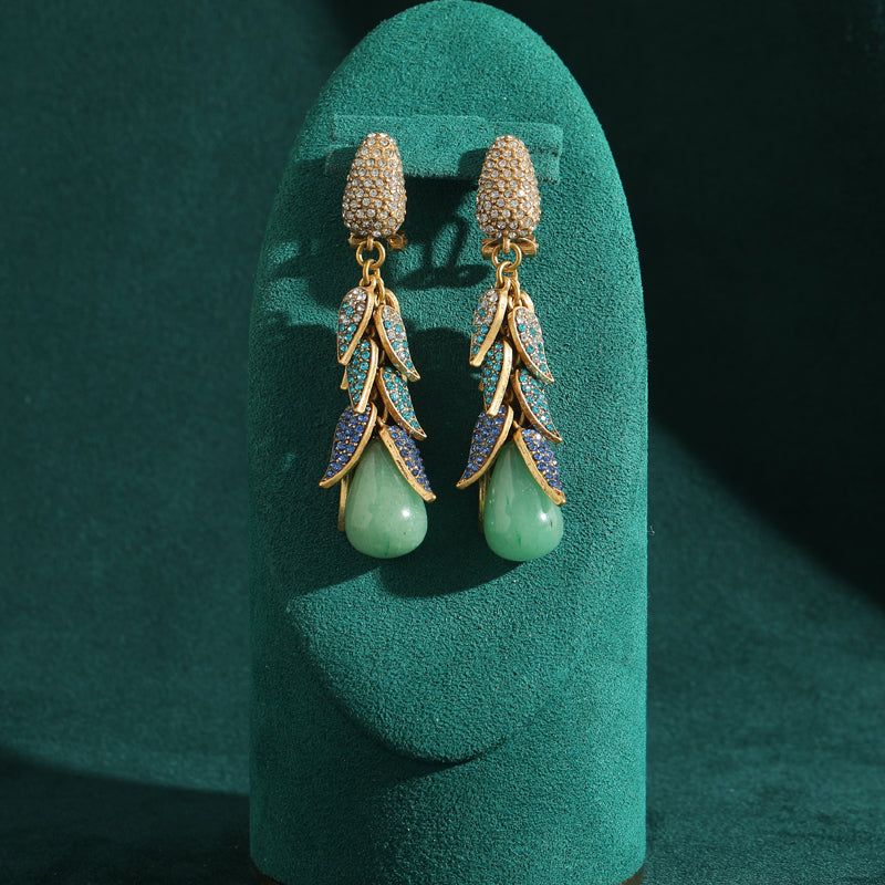 Auraline Jade Stone Leaf Antique Earrings