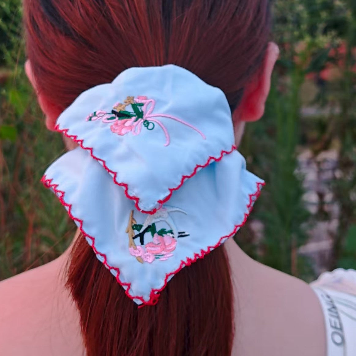 Vintage Snitch Embroidered Square Scrunchie