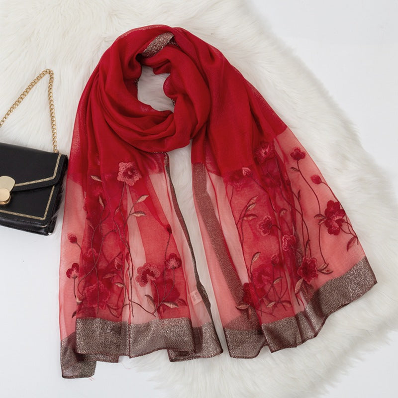 Noble Cherry Embroidered Silk Stole