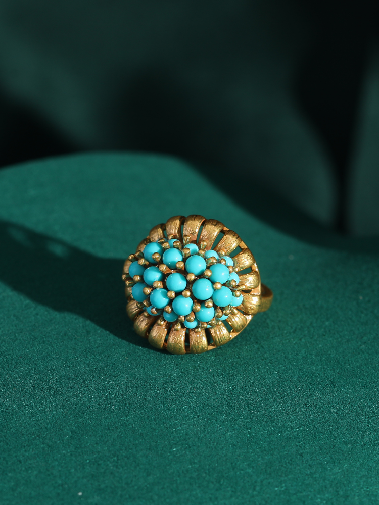 Azure Turquoise Leaf Antique Ring