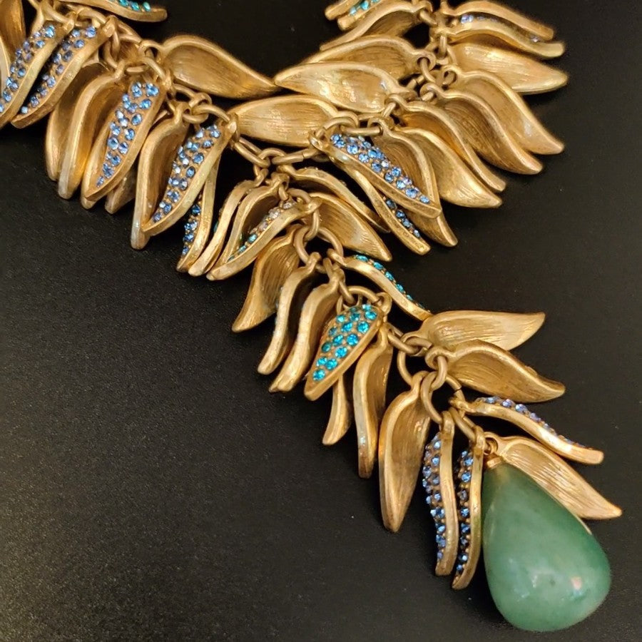 Auraline Jade Stone Leaf Antique Necklace