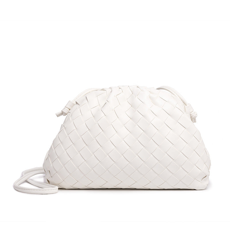Elara Woven Vegan Leather Cloud Bag (White)