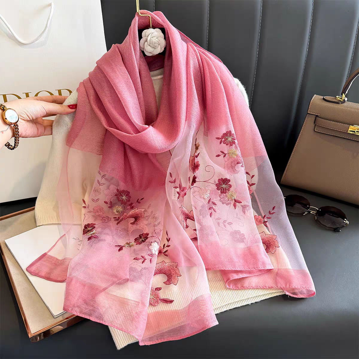 Patrician Rosewood Embroidered Silk Stole