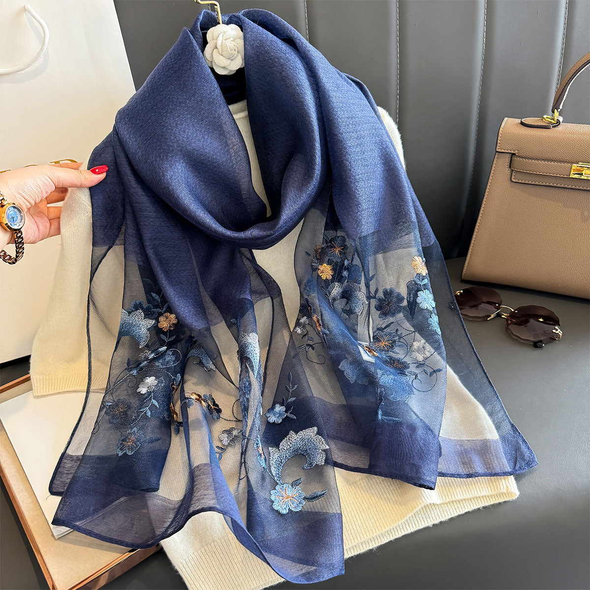 Patrician Sapphire Premium Embroidered Stole
