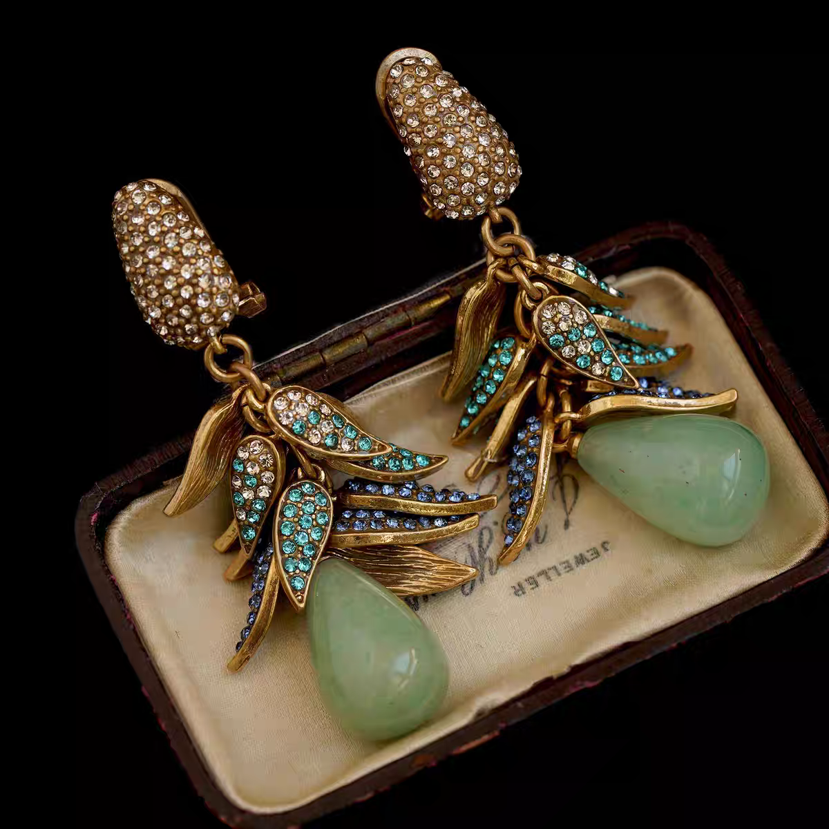 Auraline Jade Stone Leaf Antique Earrings