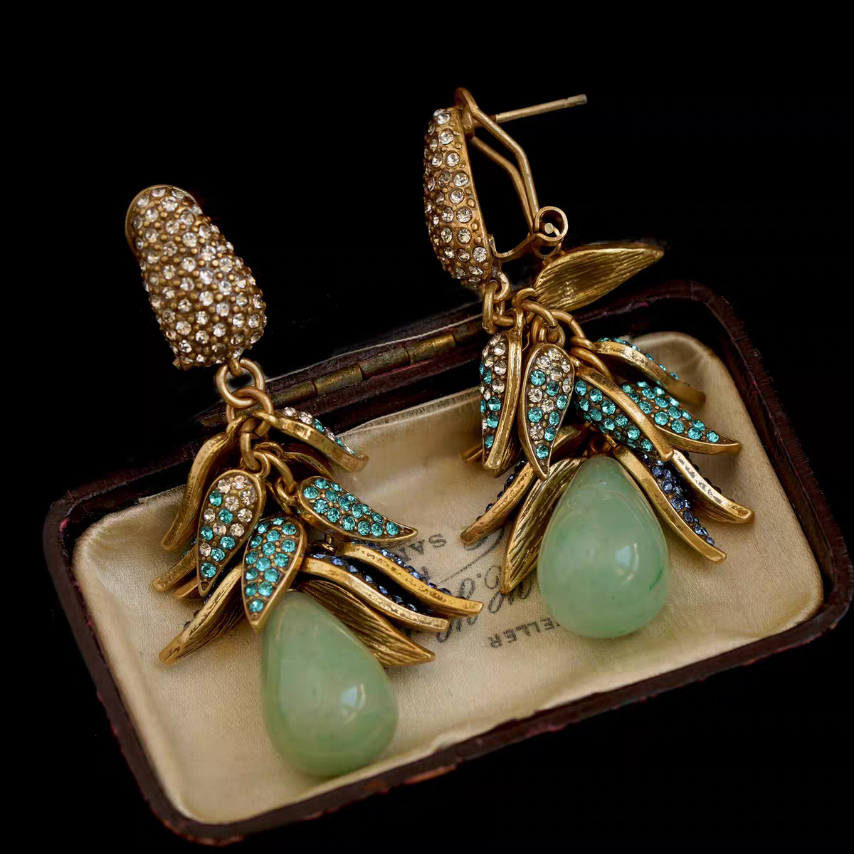 Auraline Jade Stone Leaf Antique Earrings