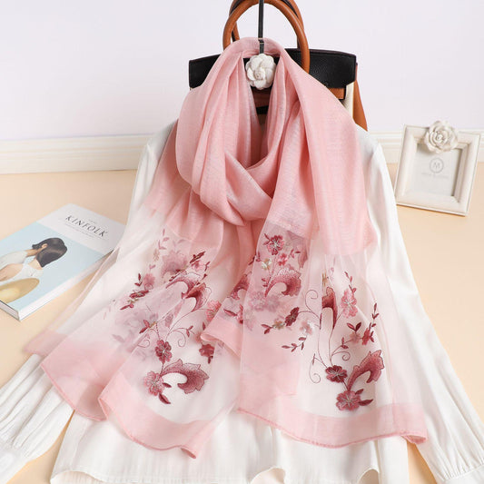 Patrician Blush Embroidered Silk Stole