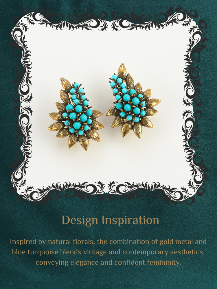 Azure Turquoise Leaf Antique Earrings