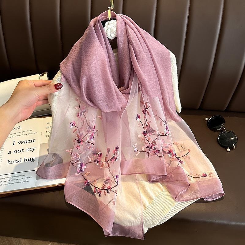 Dynasty Periwinkle Embroidered Silk Stole