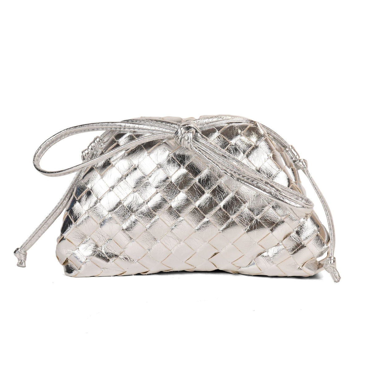 Elara Woven Vegan Leather Cloud Bag (Silver)