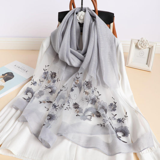 Patrician Steel Embroidered Silk Stole