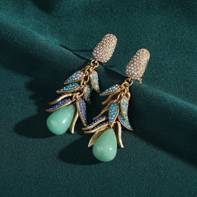 Auraline Jade Stone Leaf Antique Earrings