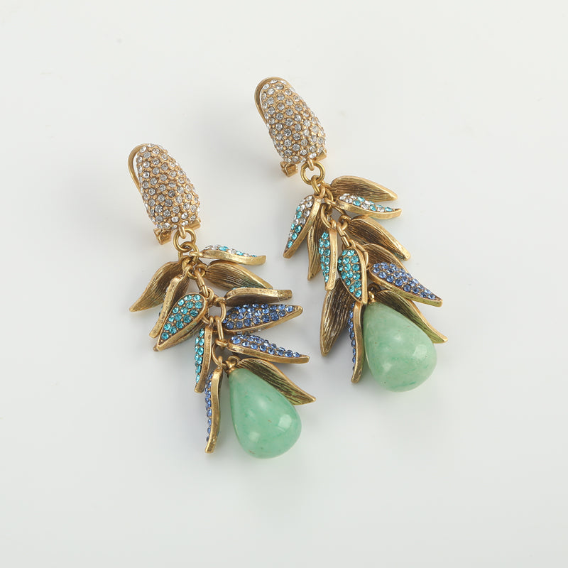 Auraline Jade Stone Leaf Antique Earrings