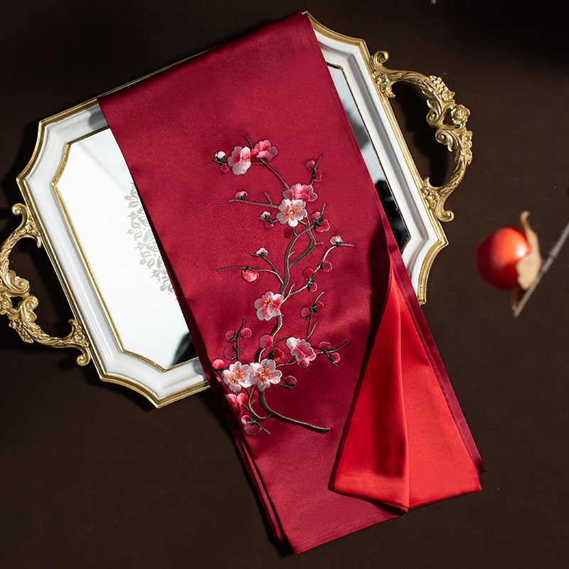 Eternal Cherry Embroidered Silk Stole (135x 35)