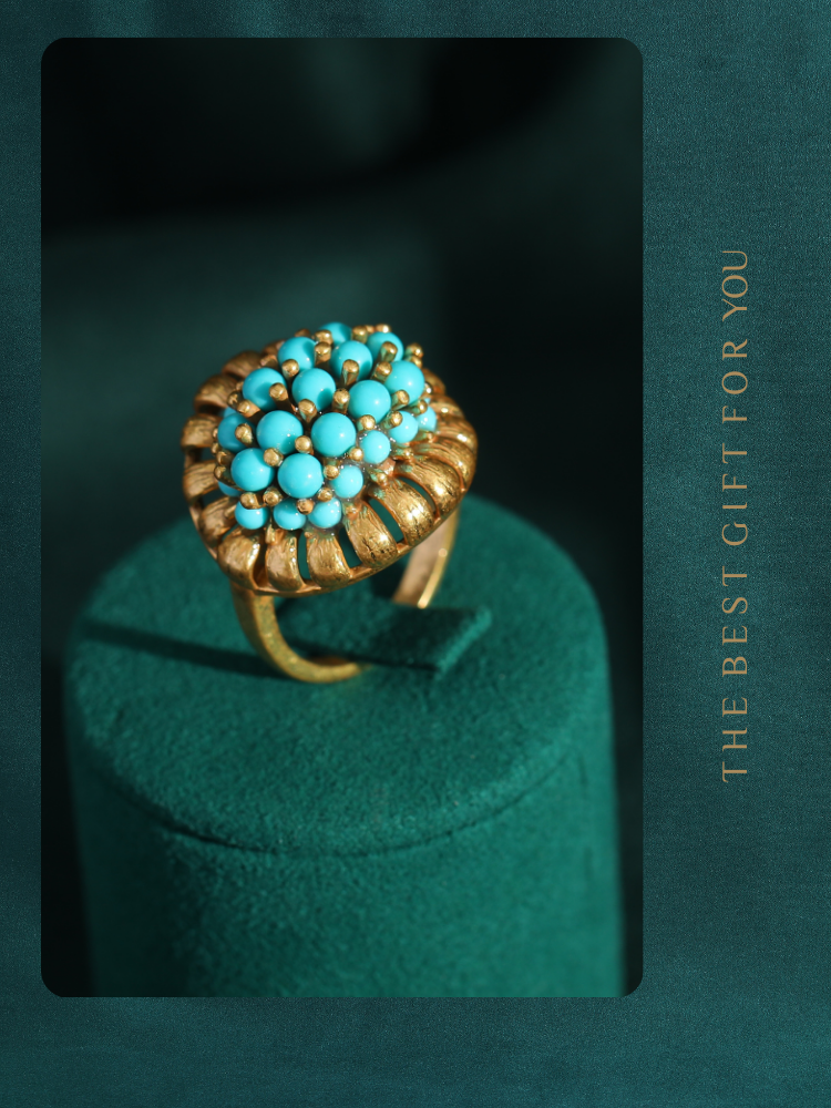 Azure Turquoise Leaf Antique Ring
