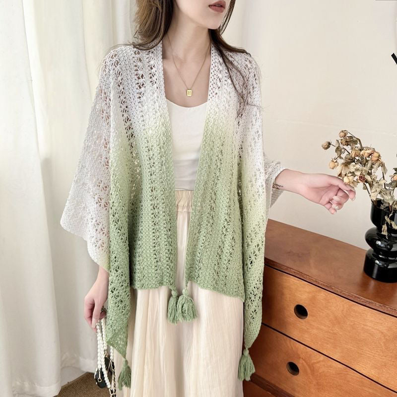 Lavinia Gradient Knitted Summer Poncho(Green)