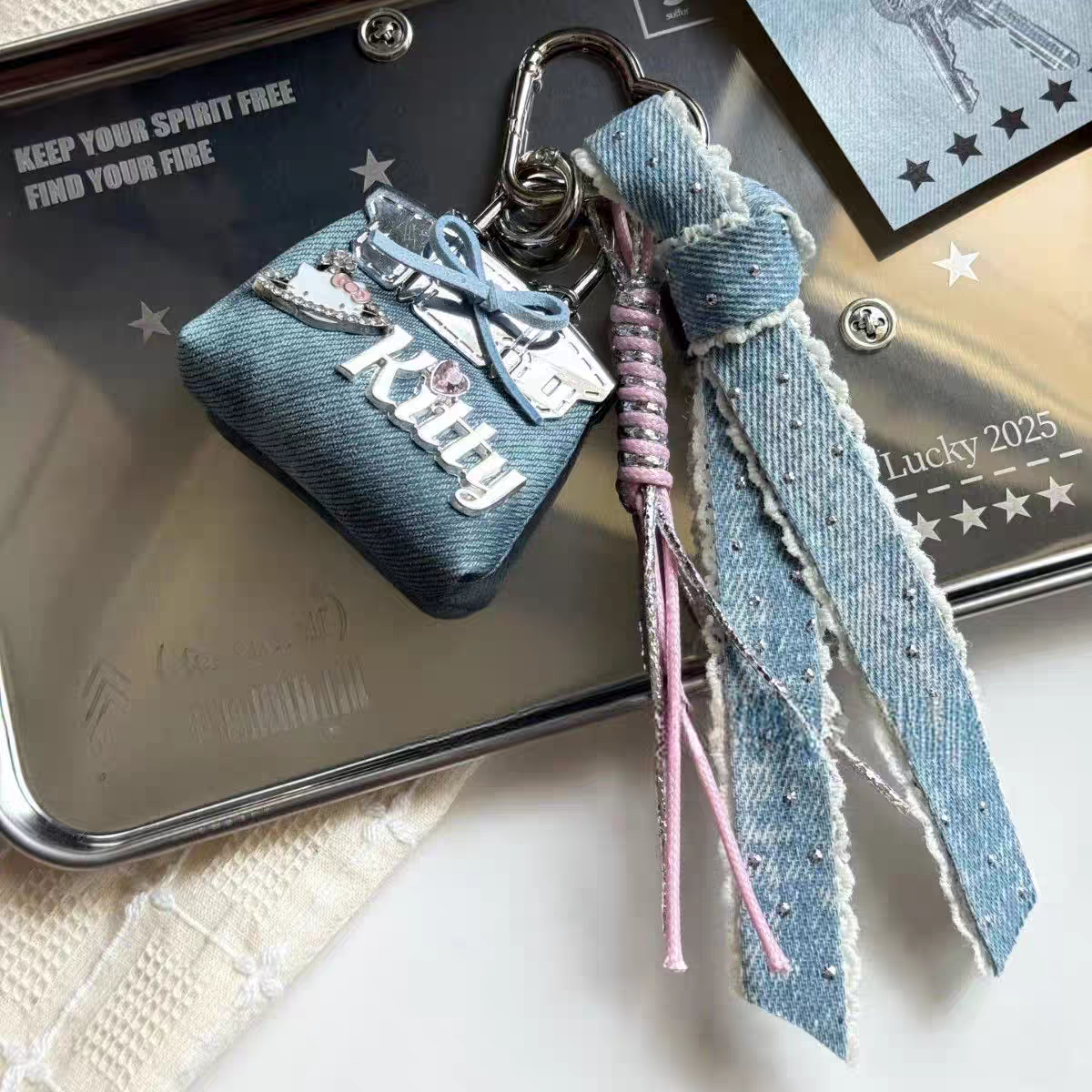 Denim Bloom Bag Charm