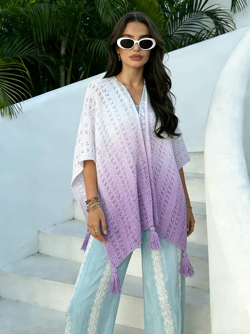 Lavinia Gradient Knitted Summer Poncho(Purple)