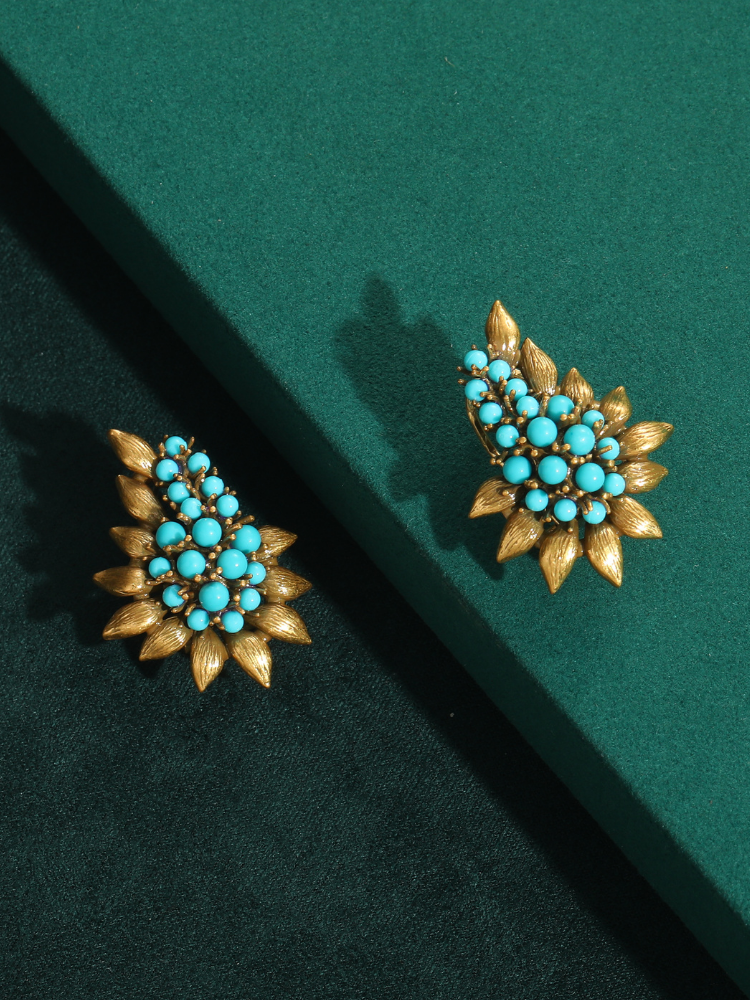 Azure Turquoise Leaf Antique Earrings