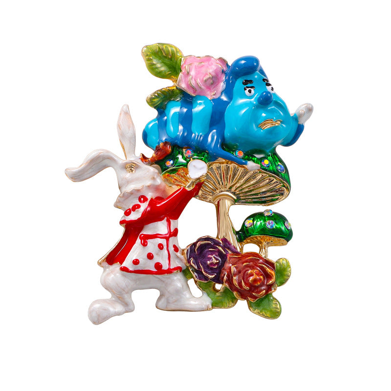 Wonderland on Mushroom Enamel Brooch
