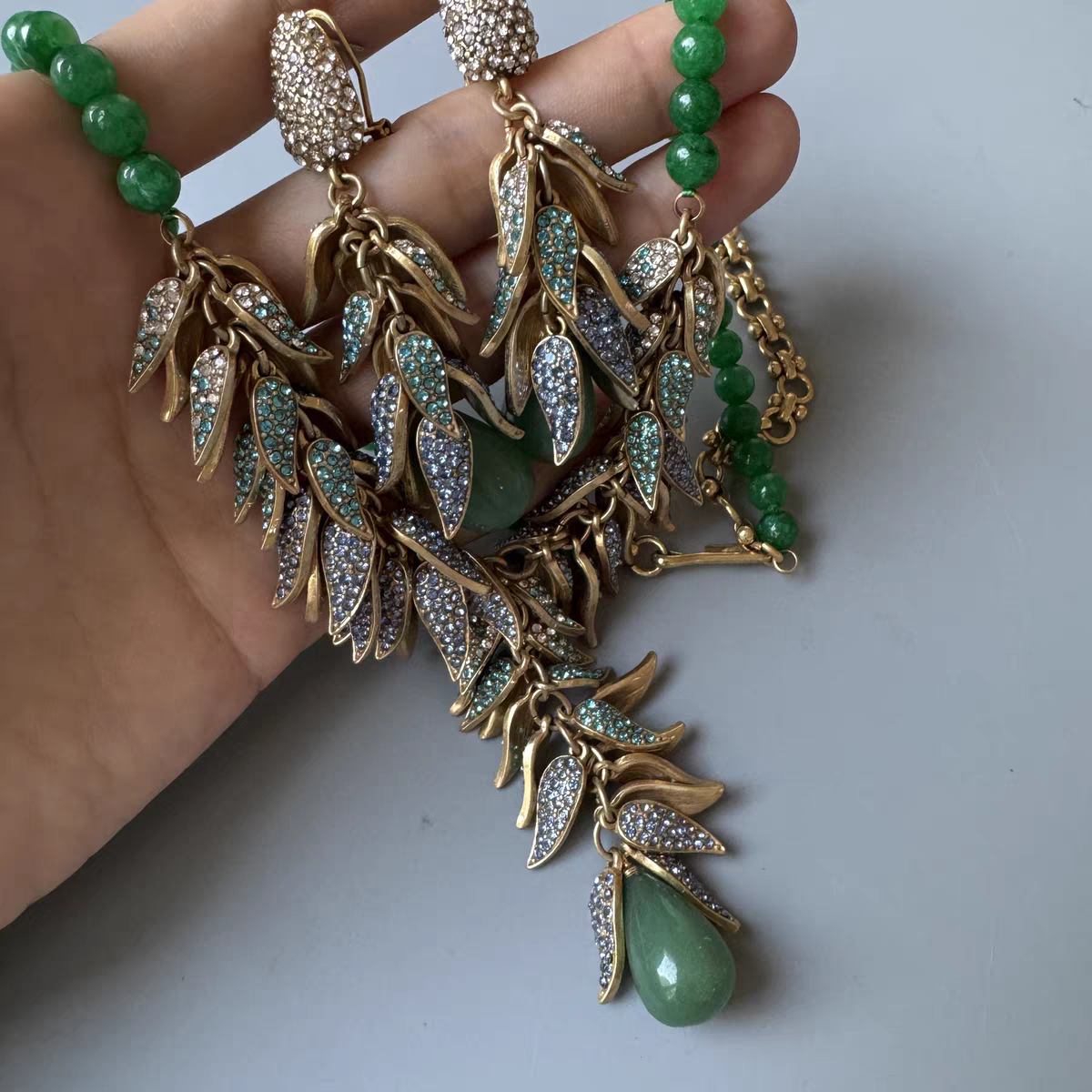 Auraline Jade Stone Leaf Antique Necklace