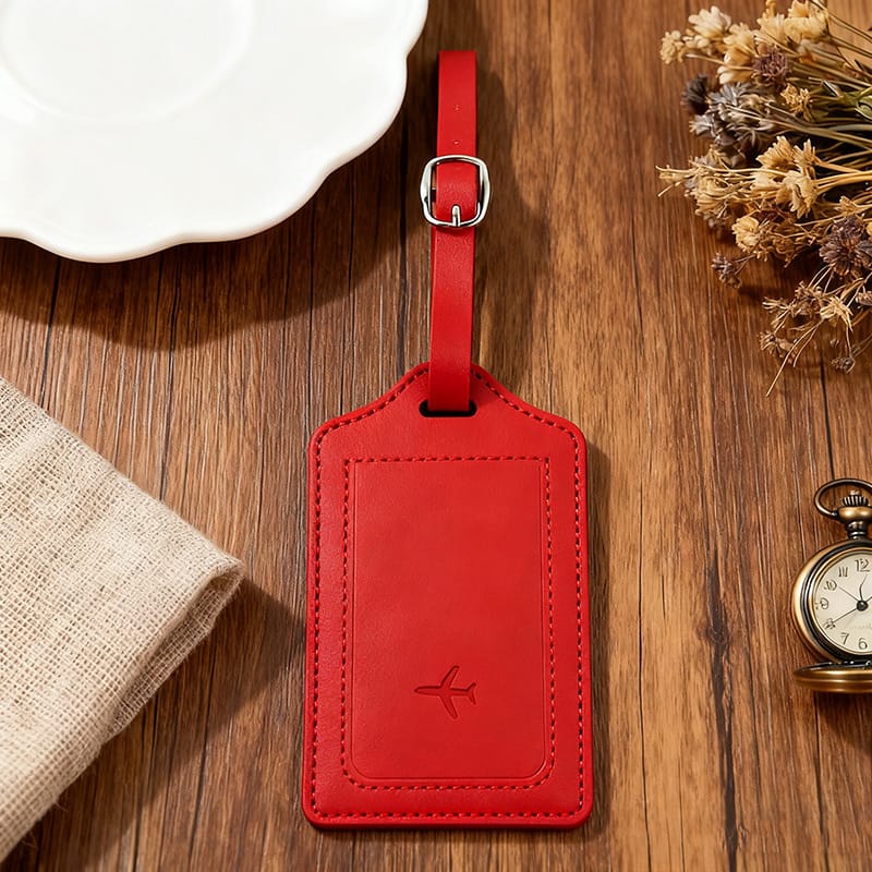 Voyager Leather Luggage Tag — Red