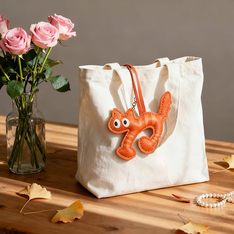 Whiskers Leather Cat Bag Charm — Orange