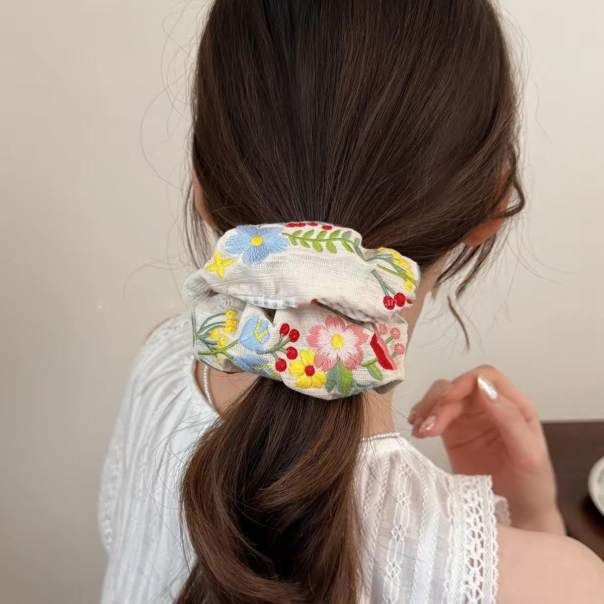 Amorette Embroidered Scrunchie