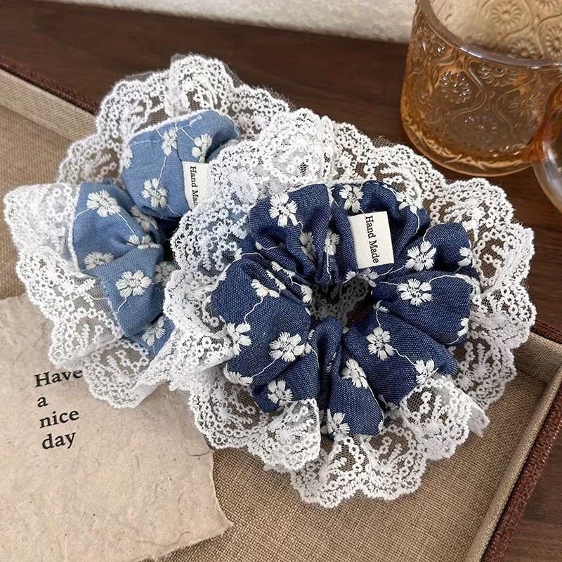 Lacy Denim Scrunchie