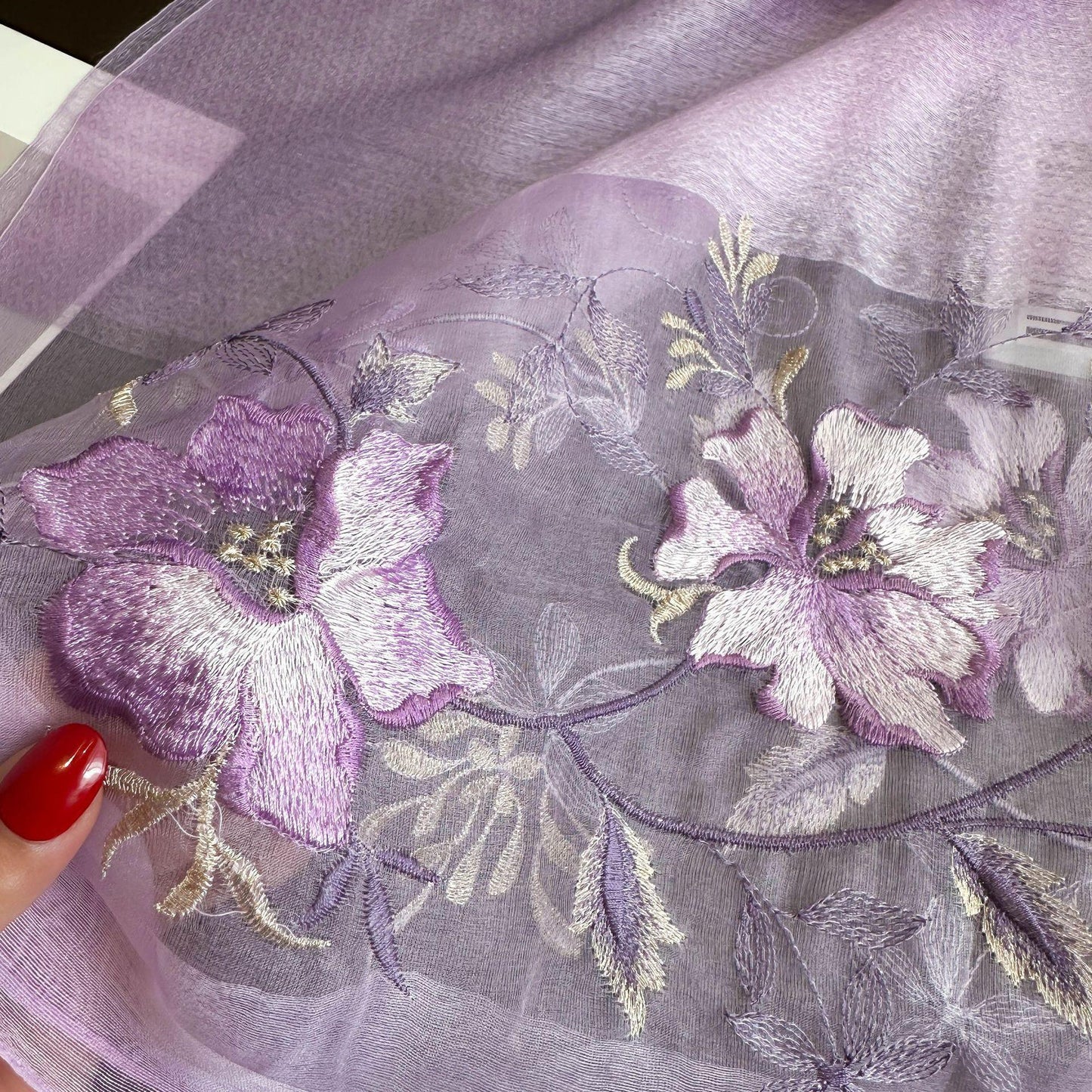 Luxora Lilac Embroidered Silk Stole