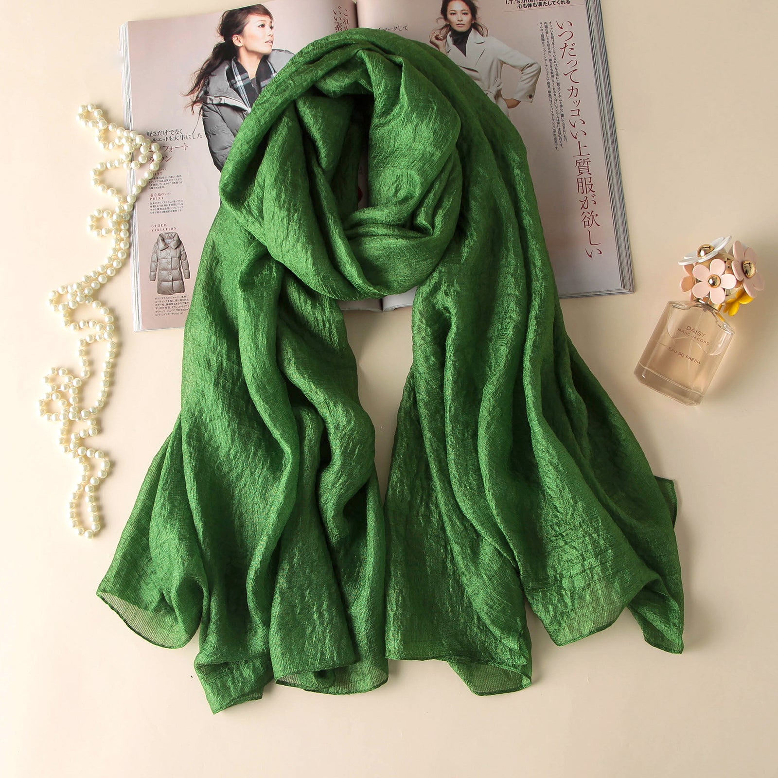 Pure Green Silk Linen Stole