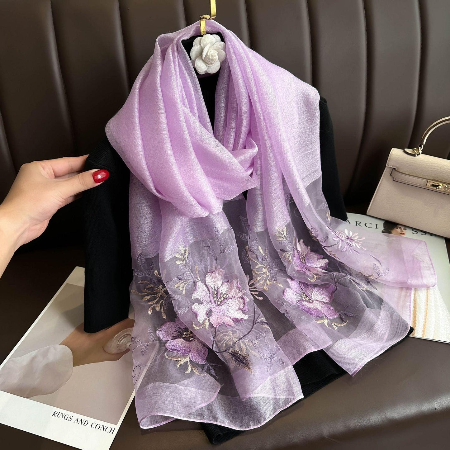 Luxora Lilac Embroidered Silk Stole