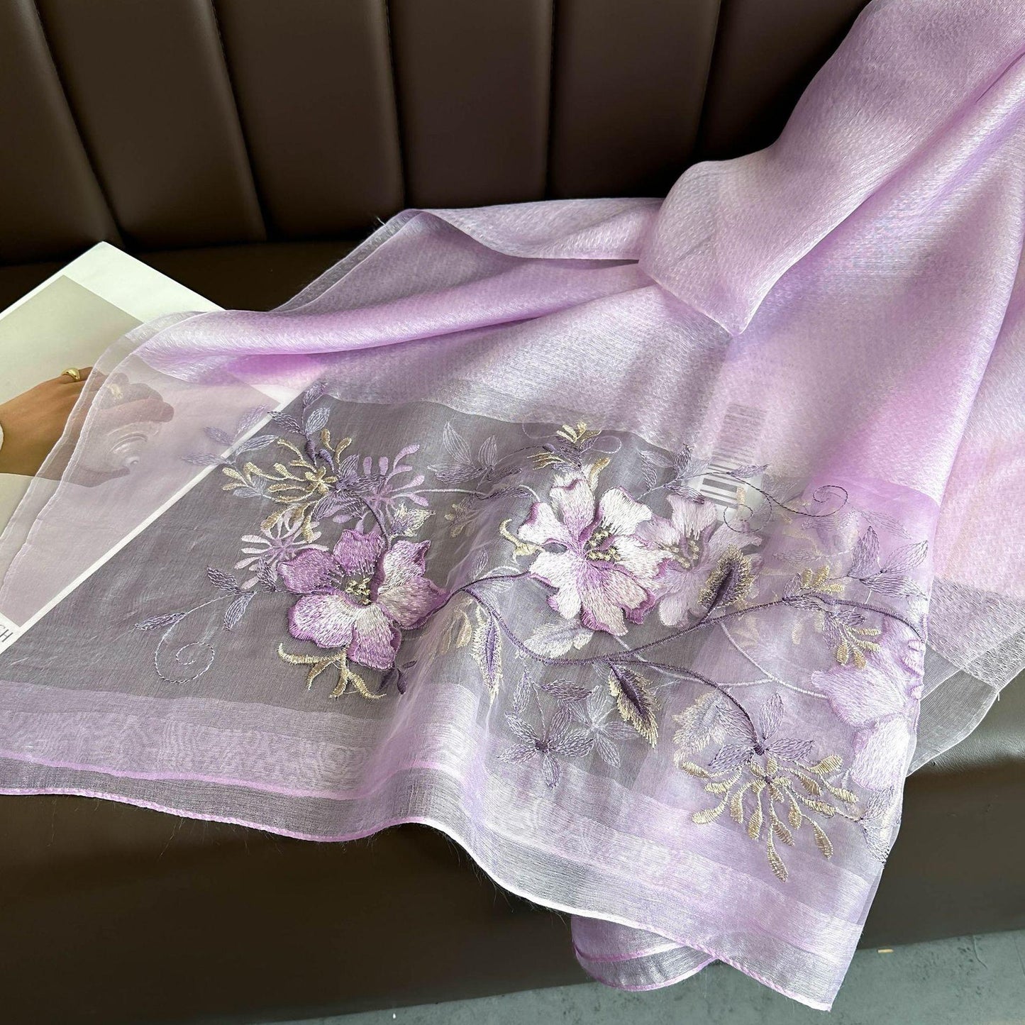 Luxora Lilac Embroidered Silk Stole