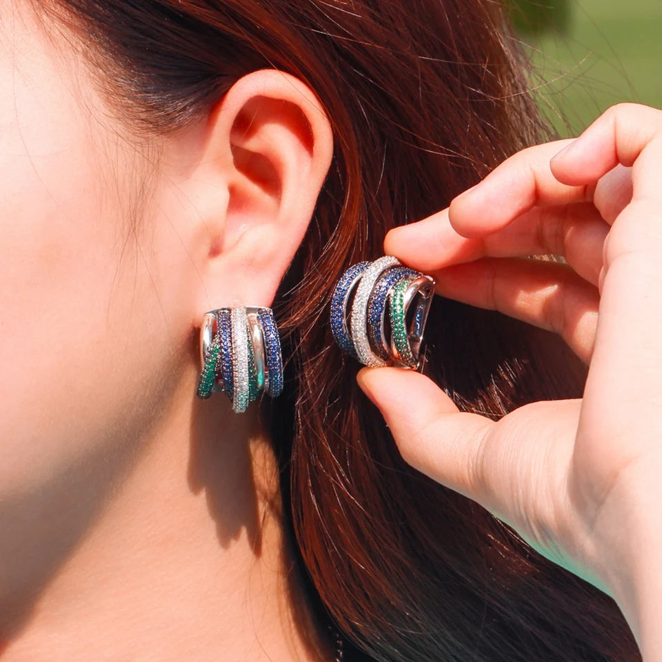 Twisted Blue Hoop Earrings