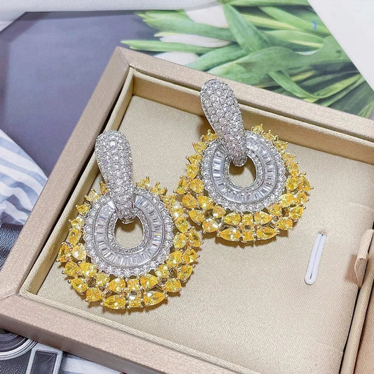 Floret Zirconia Yellow Earrings