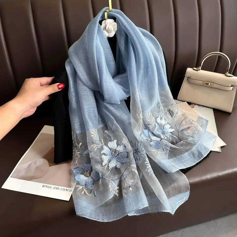 Luxora Sky Embroidered Silk Stole