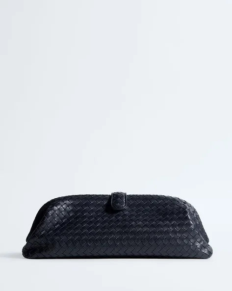 Celeste Woven Vegan Leather Baguette Bag (Blue)