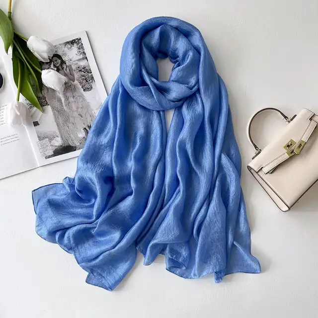 Cyan Blue Silk linen stole