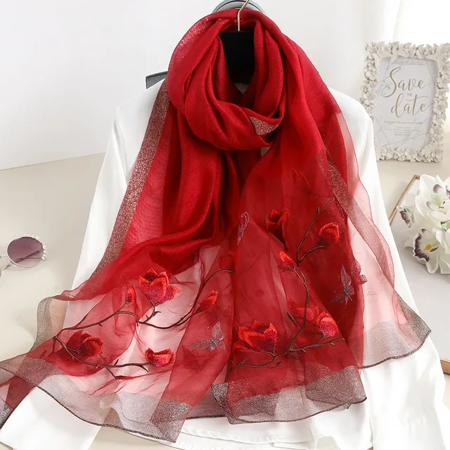 Esteem Cherry Embroidered Silk Stole