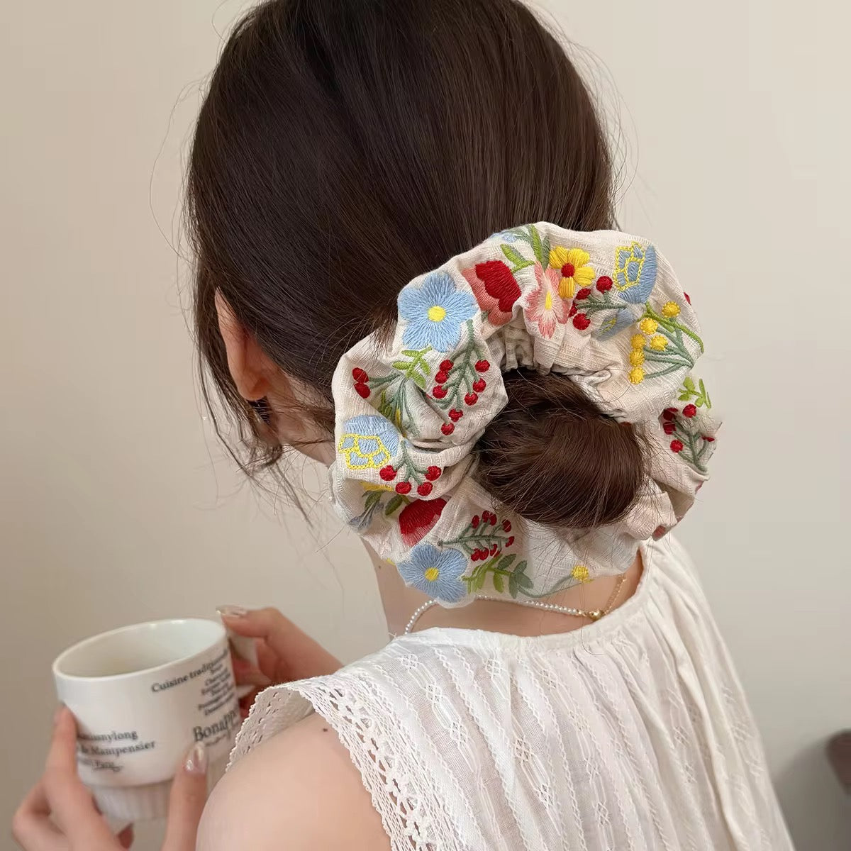 Amorette Embroidered Scrunchie