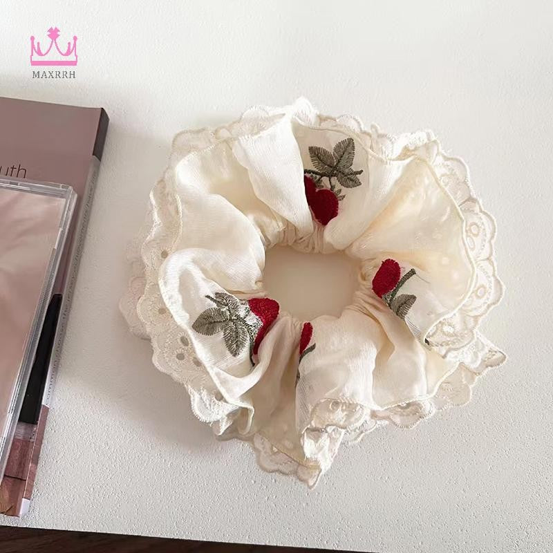 Cherry Embroidered Scrunchie