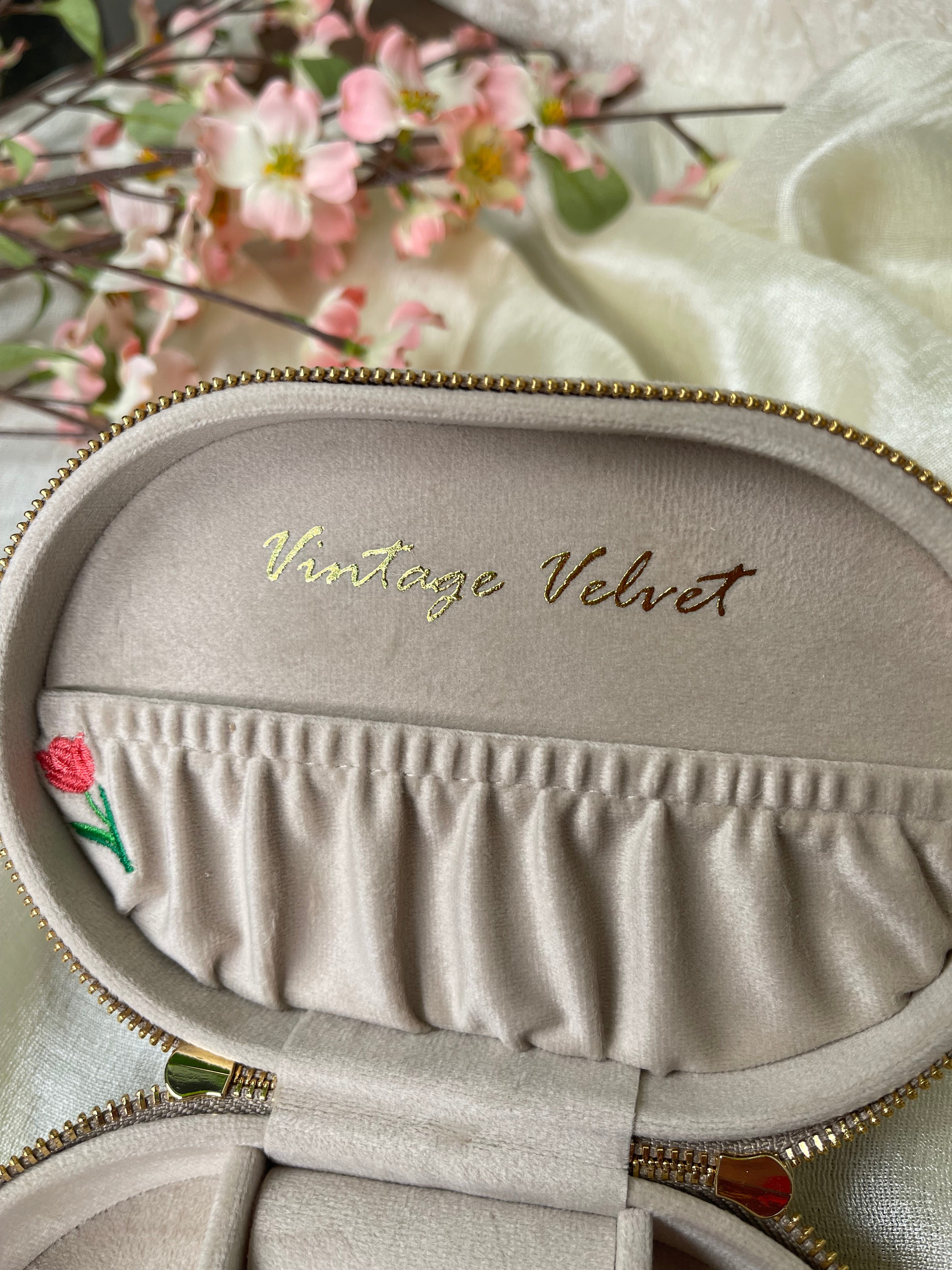 Pine Embroidered Oval Jewelry Box