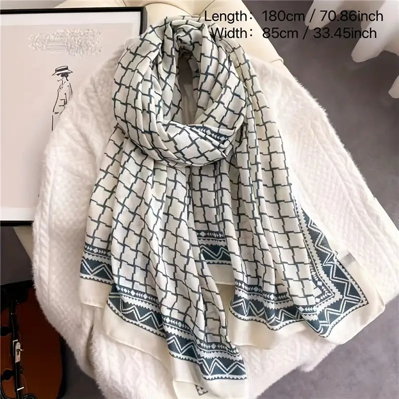 Blue And White Viscose Cotton Stole
