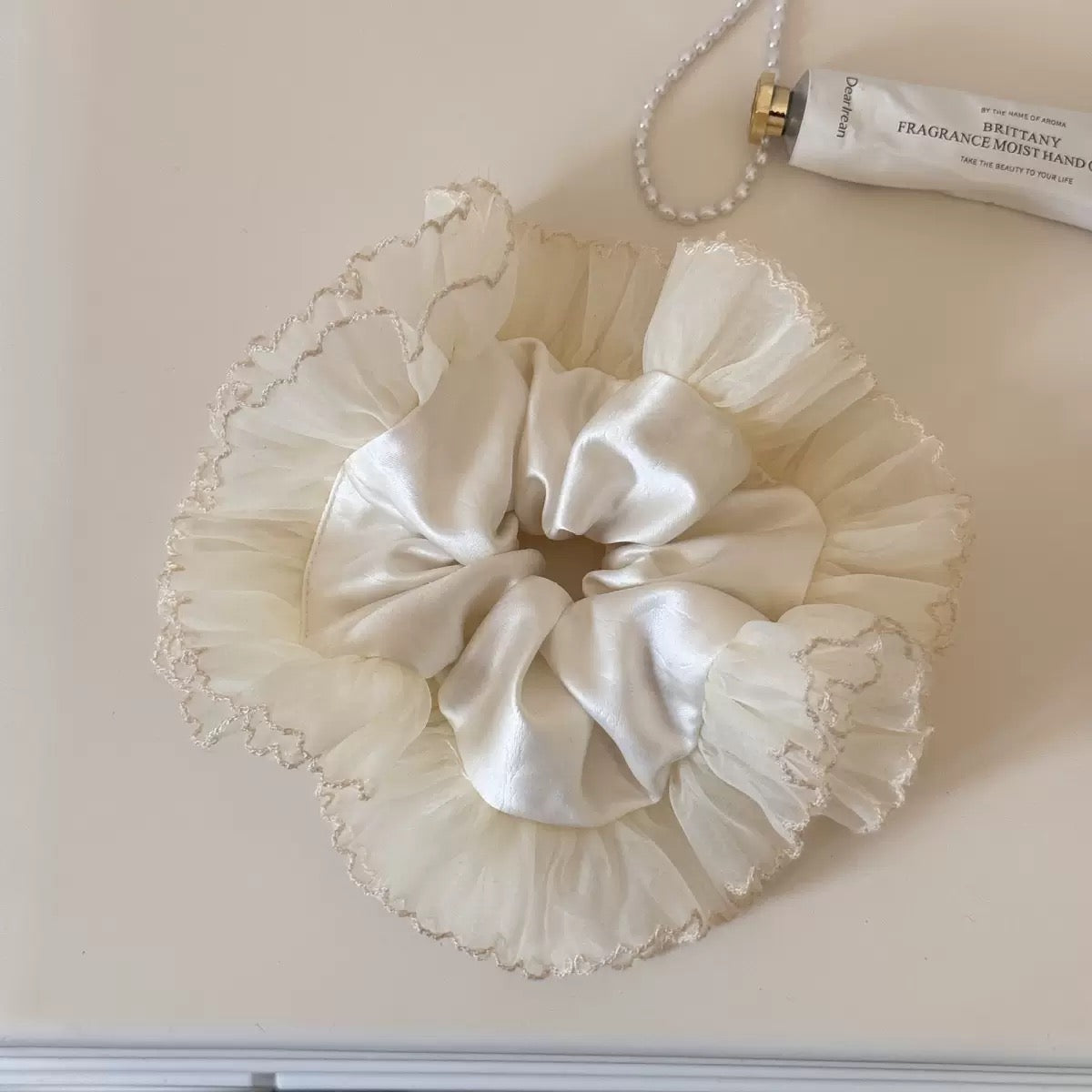 Ivory Halo Satin Scrunchie