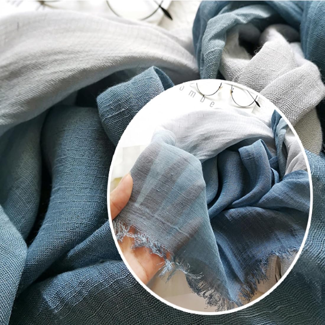 Dania Ombre Ocean Blue Cotton Linen Stole