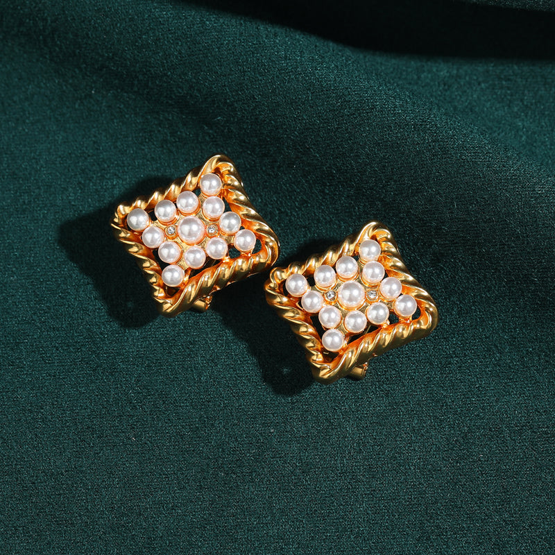 Petit Little Square Pearl Antique Earrings