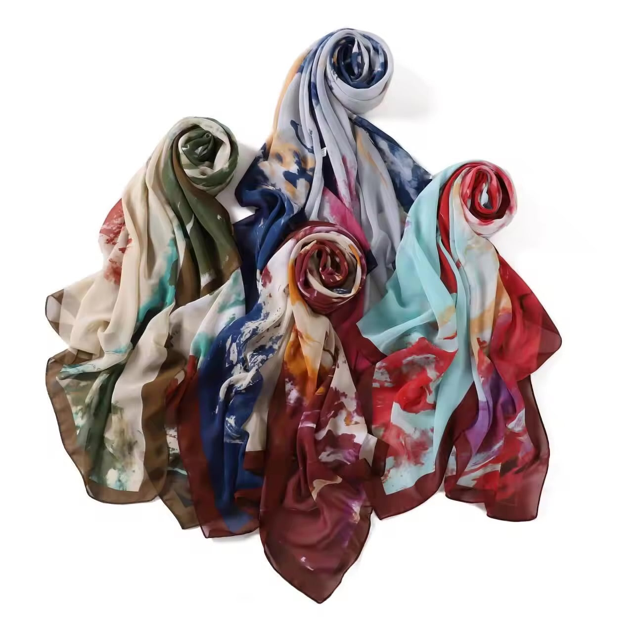 Folda Crinkled Chiffon Stole (Red)