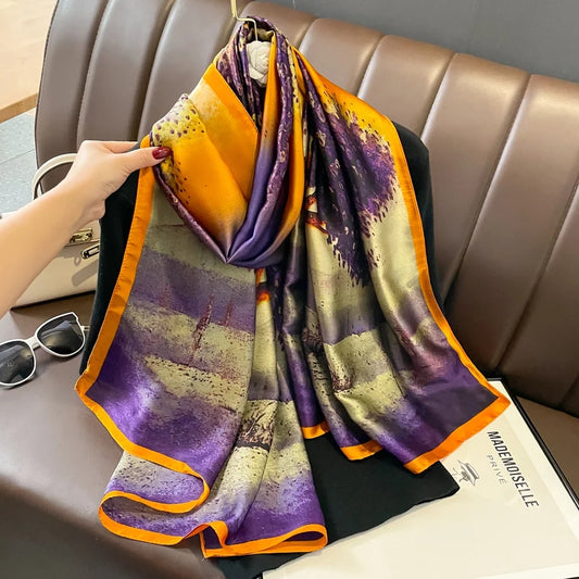 Sunflower Scroll Silk Scarf