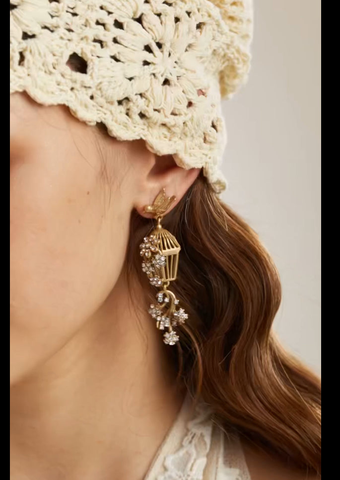 Bird Cage Zirconia Antique Earrings